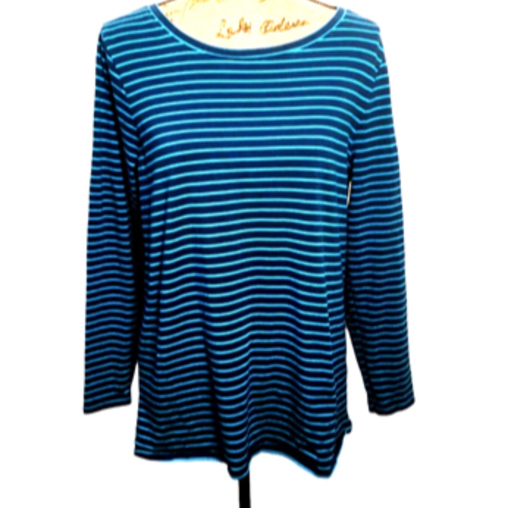 Lane Bryant Top 14/16 Long Sleeve T Shirt Fall Winter Stretch Cotton Blue Stripe